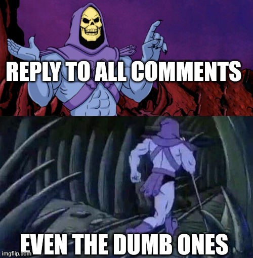 he man skeleton advices | REPLY TO ALL COMMENTS EVEN THE DUMB ONES | image tagged in he man skeleton advices | made w/ Imgflip meme maker