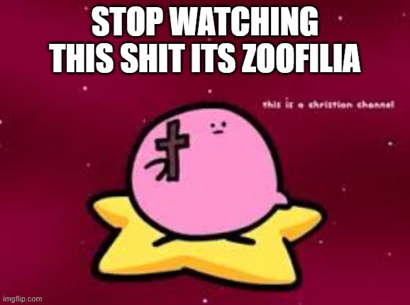 christian kirbo | STOP WATCHING THIS SHIT ITS ZOOFILIA | image tagged in christian kirbo | made w/ Imgflip meme maker