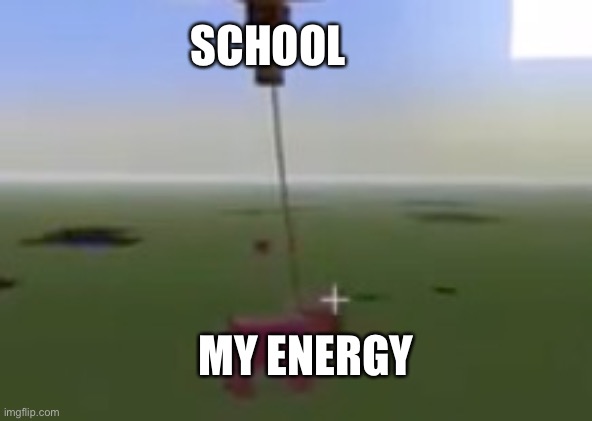 School Kills Your Energy | SCHOOL; MY ENERGY | image tagged in hanging pig from minecraft,school,shitpost,energy,wasted | made w/ Imgflip meme maker