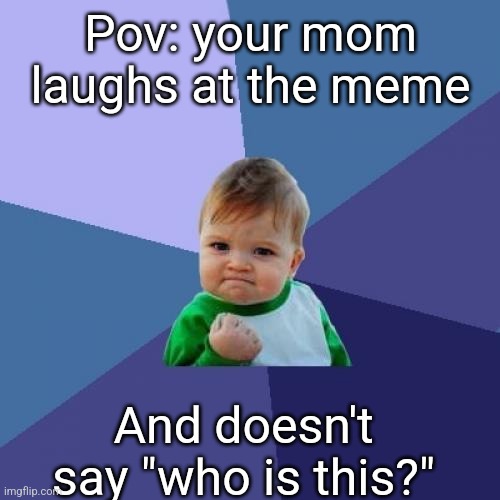 YESSSS | Pov: your mom laughs at the meme; And doesn't say "who is this?" | image tagged in memes,success kid | made w/ Imgflip meme maker
