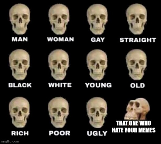 man woman gay straight skull | THAT ONE WHO HATE YOUR MEMES | image tagged in man woman gay straight skull | made w/ Imgflip meme maker