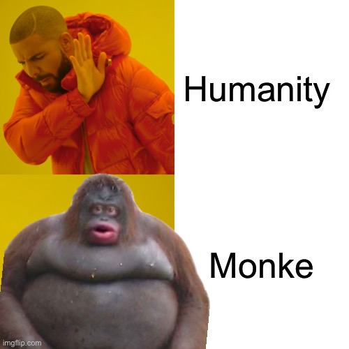 Monke | Humanity; Monke | image tagged in monkey,monke,funny | made w/ Imgflip meme maker