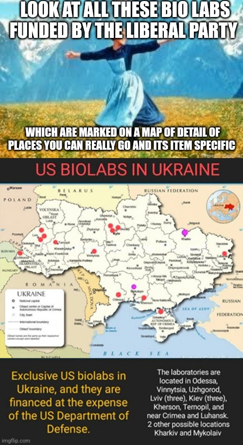 LOOK AT ALL THESE BIO LABS FUNDED BY THE LIBERAL PARTY; WHICH ARE MARKED ON A MAP OF DETAIL OF PLACES YOU CAN REALLY GO AND ITS ITEM SPECIFIC | image tagged in memes,look at all these | made w/ Imgflip meme maker