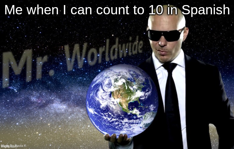 Uno, dos, tres, cuatro, cinco, seis, siete, ocho, nueve, diez | Me when I can count to 10 in Spanish | image tagged in mr worldwide,spanish | made w/ Imgflip meme maker