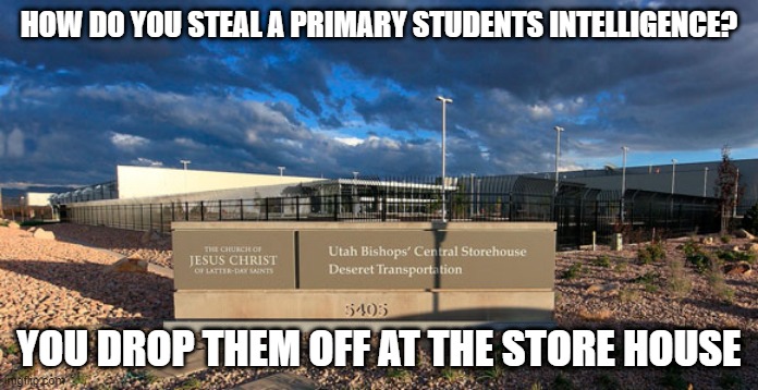 Vote! | HOW DO YOU STEAL A PRIMARY STUDENTS INTELLIGENCE? YOU DROP THEM OFF AT THE STORE HOUSE | image tagged in lds,mormon,church,ward,meeting | made w/ Imgflip meme maker