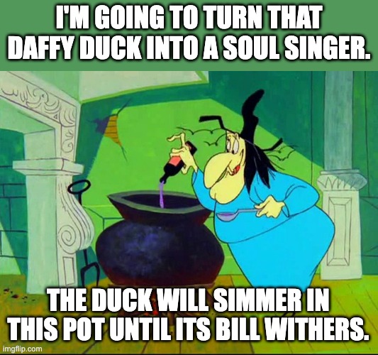 Daffy | I'M GOING TO TURN THAT DAFFY DUCK INTO A SOUL SINGER. THE DUCK WILL SIMMER IN THIS POT UNTIL ITS BILL WITHERS. | image tagged in bad pun | made w/ Imgflip meme maker
