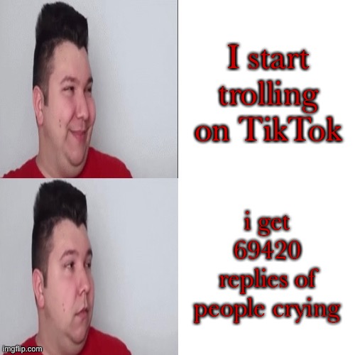 at least about 127 people agree with me | I start trolling on TikTok; i get 69420 replies of people crying | image tagged in nikocado avocado drake meme | made w/ Imgflip meme maker