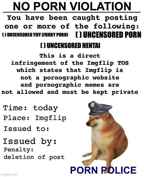 No Porn violation | image tagged in no porn violation | made w/ Imgflip meme maker