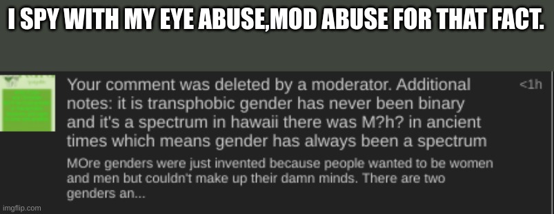 I SPY WITH MY EYE ABUSE,MOD ABUSE FOR THAT FACT. | made w/ Imgflip meme maker