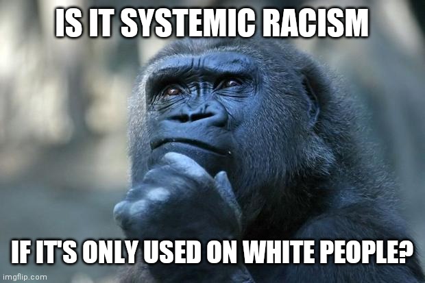 Things that make you go, what the..?...okay, I get it | IS IT SYSTEMIC RACISM; IF IT'S ONLY USED ON WHITE PEOPLE? | image tagged in deep thoughts | made w/ Imgflip meme maker