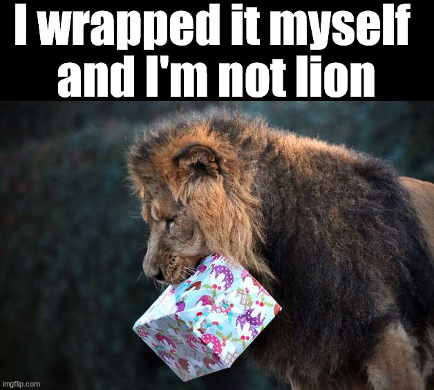 I wrapped it myself 
and I'm not lion | image tagged in eye roll | made w/ Imgflip meme maker