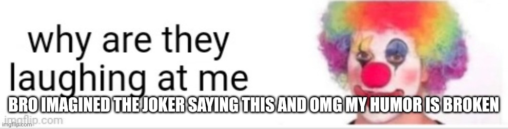 Why are they laughing at me | BRO IMAGINED THE JOKER SAYING THIS AND OMG MY HUMOR IS BROKEN | image tagged in why are they laughing at me | made w/ Imgflip meme maker