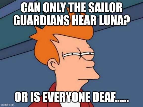 Futurama Fry Meme | CAN ONLY THE SAILOR GUARDIANS HEAR LUNA? OR IS EVERYONE DEAF...... | image tagged in memes,futurama fry | made w/ Imgflip meme maker