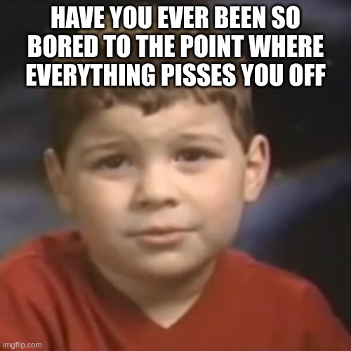 have you ever had a dream kid | HAVE YOU EVER BEEN SO BORED TO THE POINT WHERE EVERYTHING PISSES YOU OFF | image tagged in have you ever had a dream kid | made w/ Imgflip meme maker