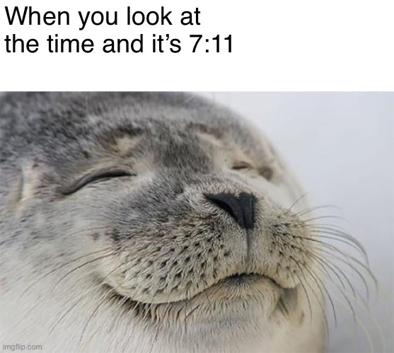 Big GuLp | When you look at the time and it’s 7:11 | image tagged in memes,satisfied seal,very funny,oh wow are you actually reading these tags | made w/ Imgflip meme maker