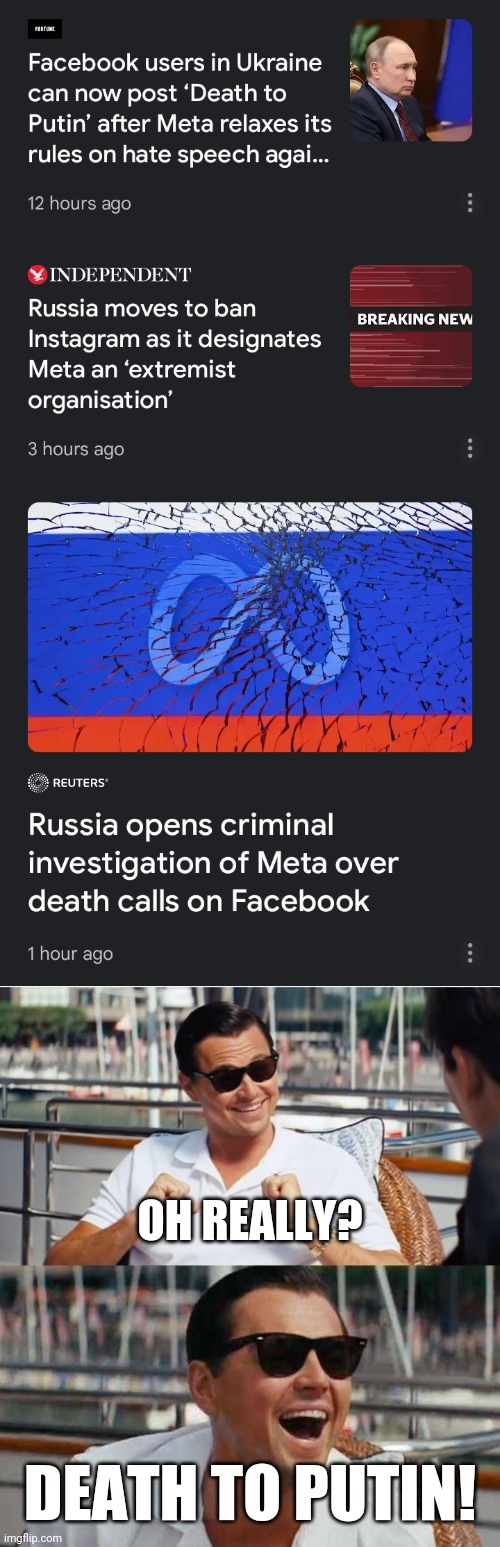 Threaten nukes, get murked. | OH REALLY? DEATH TO PUTIN! | image tagged in facebook,censorship,death to putin,sic semper tyrannis | made w/ Imgflip meme maker