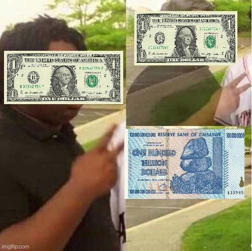 Going Zimbabwe | image tagged in disappearing,dollar,inflation,money | made w/ Imgflip meme maker