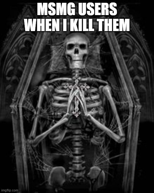 Skeleton Casket | MSMG USERS WHEN I KILL THEM | image tagged in skeleton casket | made w/ Imgflip meme maker