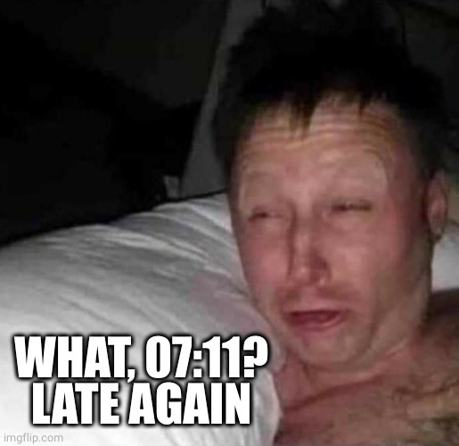 Sleepy guy | WHAT, 07:11?
LATE AGAIN | image tagged in sleepy guy | made w/ Imgflip meme maker