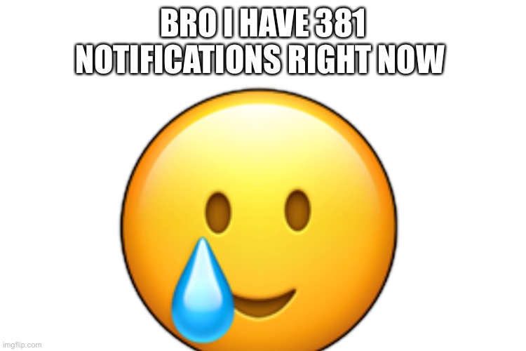 BRO I HAVE 381 NOTIFICATIONS RIGHT NOW; 🥲 | made w/ Imgflip meme maker