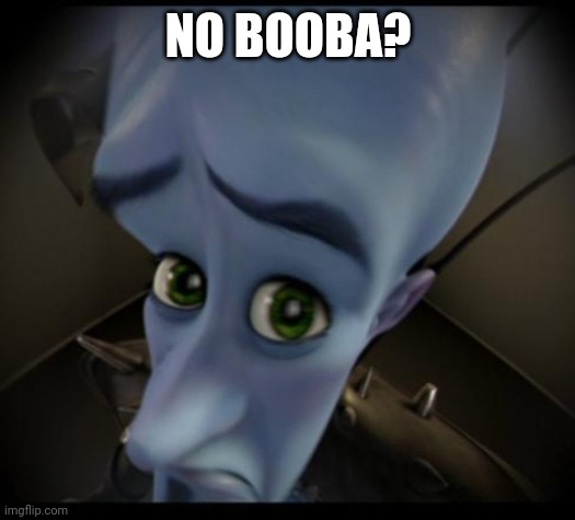 Megamind peeking | NO BOOBA? | image tagged in no bitches | made w/ Imgflip meme maker