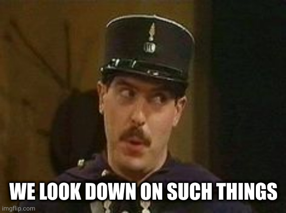 Allo Allo policeman | WE LOOK DOWN ON SUCH THINGS | image tagged in allo allo policeman | made w/ Imgflip meme maker