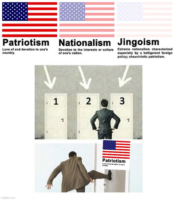 image tagged in patriotism nationalism jingoism,3 doors | made w/ Imgflip meme maker