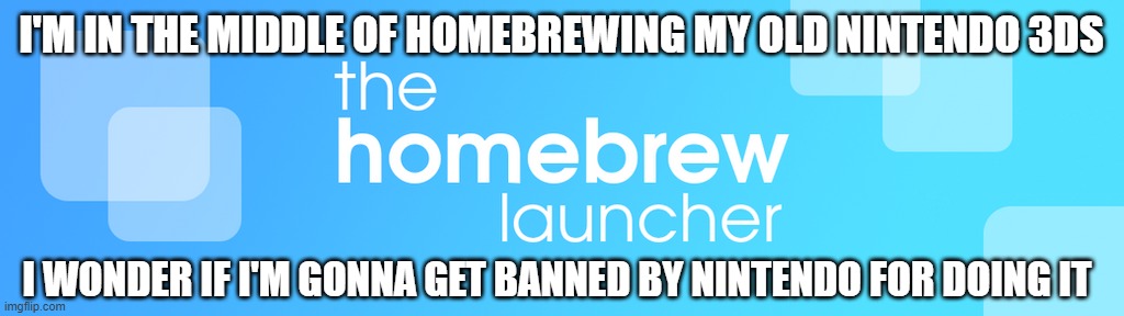 I'M IN THE MIDDLE OF HOMEBREWING MY OLD NINTENDO 3DS; I WONDER IF I'M GONNA GET BANNED BY NINTENDO FOR DOING IT | made w/ Imgflip meme maker