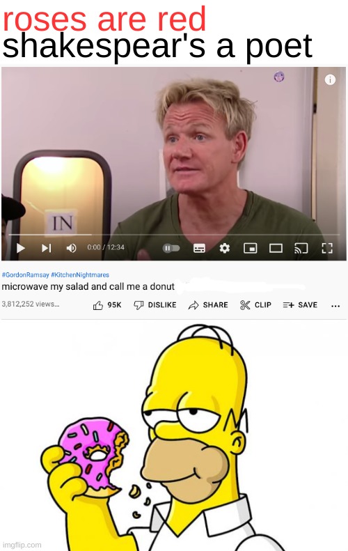 i stan gordon ramsay | roses are red; shakespear's a poet | image tagged in homer simpson donut,funny,memes,funny memes,barney will eat all of your delectable biscuits,roses are red | made w/ Imgflip meme maker