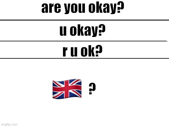 ik | are you okay? u okay? r u ok? ? | image tagged in blank white template | made w/ Imgflip meme maker