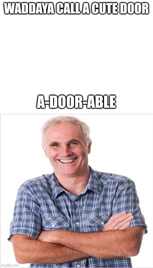 Funny dad joke | WADDAYA CALL A CUTE DOOR; A-DOOR-ABLE | image tagged in blank white template,memes,dad joke | made w/ Imgflip meme maker
