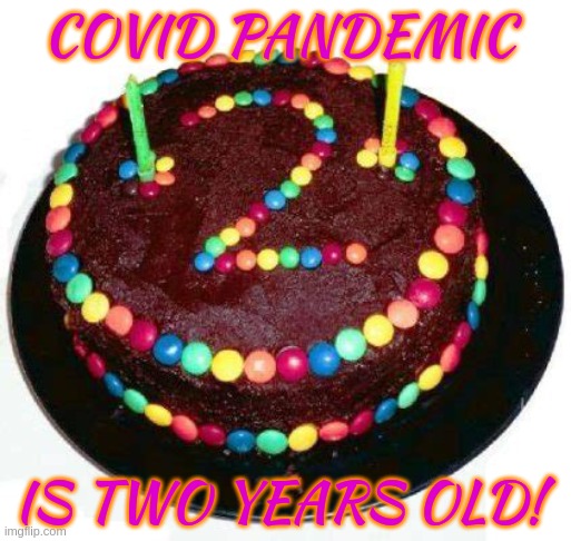 2nd year for Covid pandemic. | COVID PANDEMIC; IS TWO YEARS OLD! | image tagged in covid,2 years old,pandemic,virus | made w/ Imgflip meme maker
