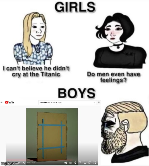 (Everywhere at the end of time R1) | image tagged in do men even have feelings,dementia,chad crying | made w/ Imgflip meme maker