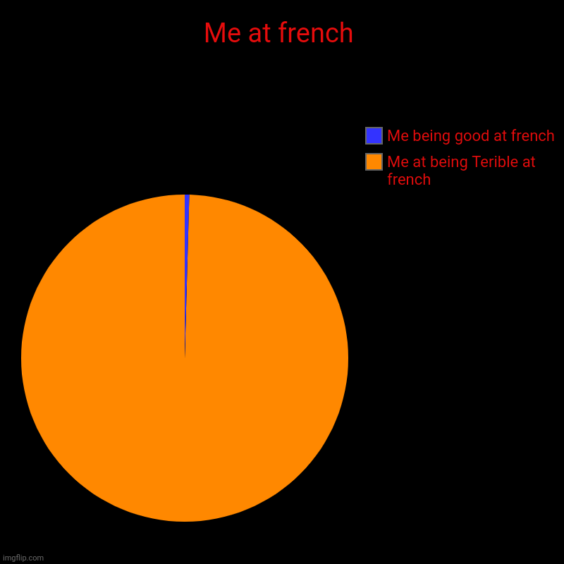 Me at french | Me at being Terible at french, Me being good at french | image tagged in charts,pie charts | made w/ Imgflip chart maker