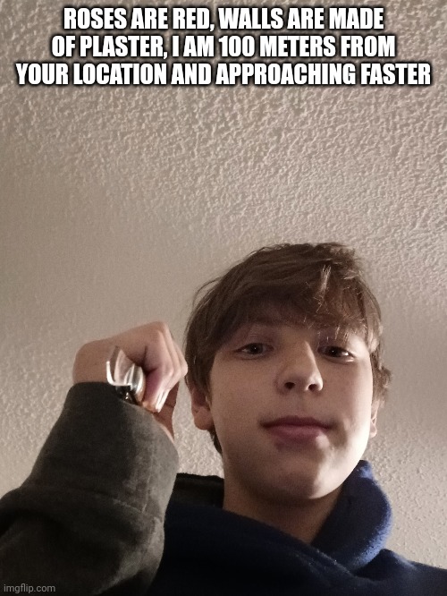 If you can't tell, im holding a knife. | ROSES ARE RED, WALLS ARE MADE OF PLASTER, I AM 100 METERS FROM YOUR LOCATION AND APPROACHING FASTER | image tagged in face | made w/ Imgflip meme maker