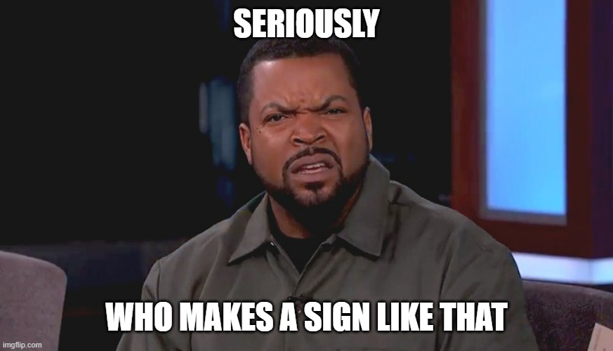 Really? Ice Cube | SERIOUSLY WHO MAKES A SIGN LIKE THAT | image tagged in really ice cube | made w/ Imgflip meme maker
