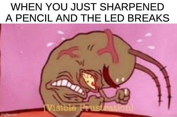 Visible Frustration | WHEN YOU JUST SHARPENED A PENCIL AND THE LED BREAKS | image tagged in visible frustration,memes | made w/ Imgflip meme maker