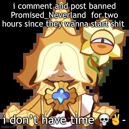 i’m tryna avoid drama | i comment and post banned Promised_Neverland  for two hours since they wanna start shit; i don’t have time 💀✌️- | image tagged in purevanilla | made w/ Imgflip meme maker