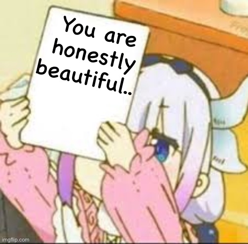 Like legit | You are honestly beautiful.. | image tagged in kanna holding a sign,wholesome | made w/ Imgflip meme maker