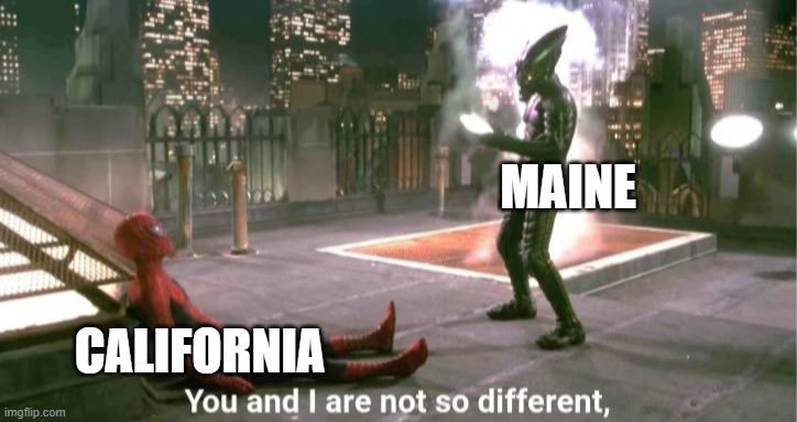 You and i are not so diffrent | MAINE CALIFORNIA | image tagged in you and i are not so diffrent | made w/ Imgflip meme maker