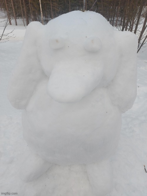 someone on r/pokemon made this psyduck out of snow | made w/ Imgflip meme maker