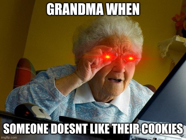 Grandma Finds The Internet Meme | GRANDMA WHEN; SOMEONE DOESNT LIKE THEIR COOKIES | image tagged in memes,grandma finds the internet | made w/ Imgflip meme maker