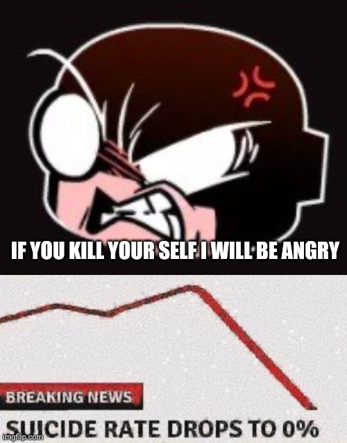 IF YOU KILL YOUR SELF I WILL BE ANGRY | image tagged in suicide rates drop | made w/ Imgflip meme maker