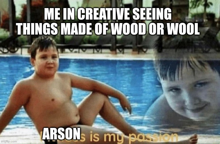 Fitness is my passion | ME IN CREATIVE SEEING THINGS MADE OF WOOD OR WOOL; ARSON | image tagged in fitness is my passion | made w/ Imgflip meme maker