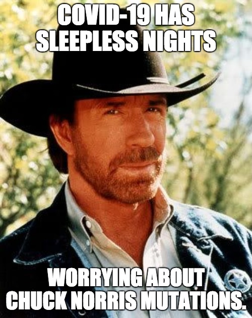 Chuck |  COVID-19 HAS SLEEPLESS NIGHTS; WORRYING ABOUT CHUCK NORRIS MUTATIONS. | image tagged in memes,chuck norris | made w/ Imgflip meme maker