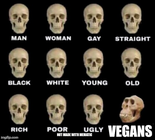 Fax |  VEGANS; NOT MADE WITH MEMATIC | image tagged in idiot skull,vegans | made w/ Imgflip meme maker