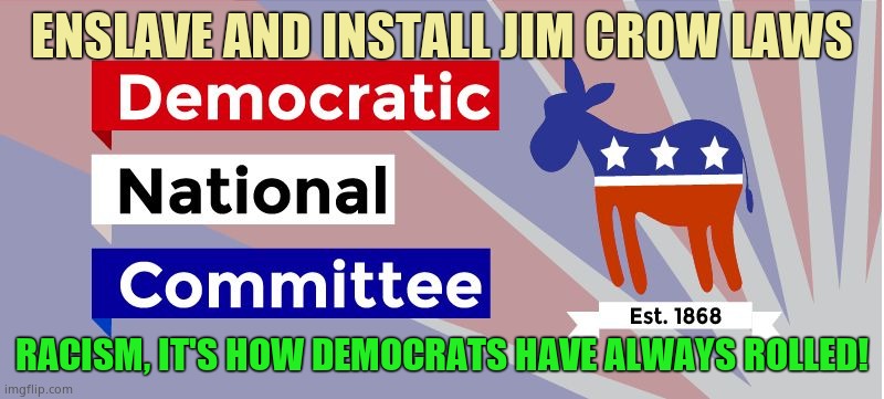 America has two main parties, the Republican party and the party of slavery, KKK, racism and Jim Crow laws | ENSLAVE AND INSTALL JIM CROW LAWS; RACISM, IT'S HOW DEMOCRATS HAVE ALWAYS ROLLED! | image tagged in dnc | made w/ Imgflip meme maker