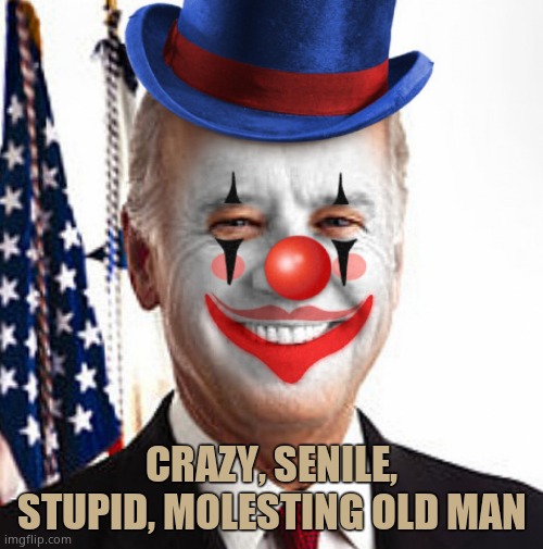Biden grooms children. Never has there been an open pedophile as president. Now there is. For shame. | CRAZY, SENILE, STUPID, MOLESTING OLD MAN | image tagged in joe biden clown | made w/ Imgflip meme maker