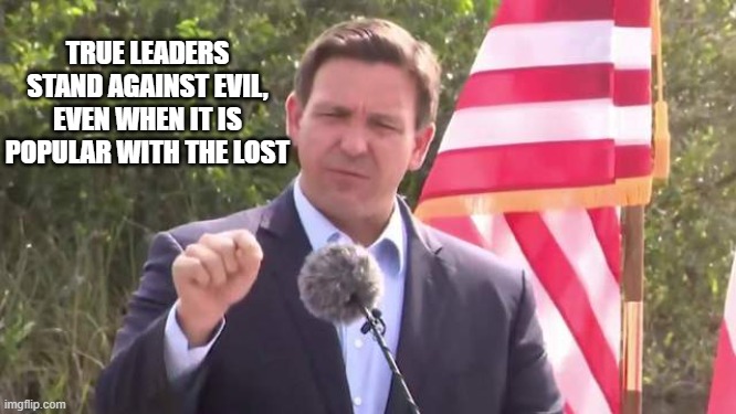 Thank you for the Protect American Children Bill. | TRUE LEADERS STAND AGAINST EVIL, EVEN WHEN IT IS POPULAR WITH THE LOST | image tagged in florida governor ron desantis,leadership,screw the fake news,protect the children,no woke perverts allowed,no grooming | made w/ Imgflip meme maker