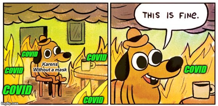 This Is Fine Meme | COVID; COVID; Karens Without a mask; COVID; COVID; COVID; COVID | image tagged in memes,this is fine | made w/ Imgflip meme maker